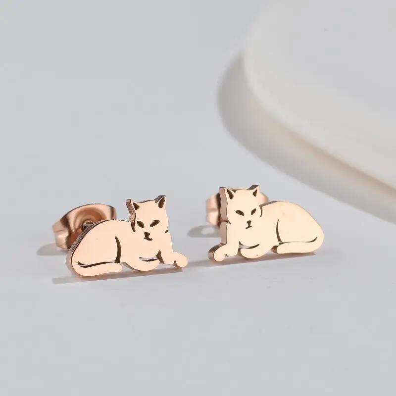 Stainless Steel Tiger Cat Moon Earrings For Girls Kids Rabbit Carrot Hexagon Dinosaur Stud Ear Pendientes Ear Jewelry Party Gift