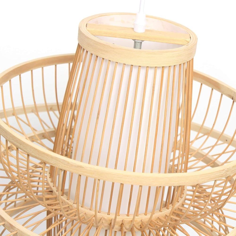 40/50CM E27 Base Handmade Bamboo Wooden Decor Chandelier Lights Pastoral Retro Pendant Lights for Restaurant Kitchen Bedroom Bar