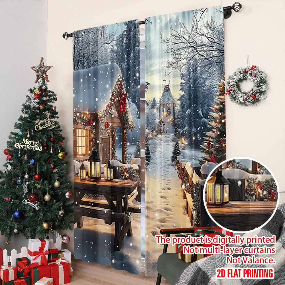 2pcs 2D flat printing Merry Christmas Popular Curtain winter1 Versatile Fabric Without Electricity Festive Wall Decor Use for