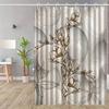 1Pc White And Grey Leaf Patterned Shower Curtain, Polyester Fabric, With Hooks, Suitable For Bathroom Dcor.