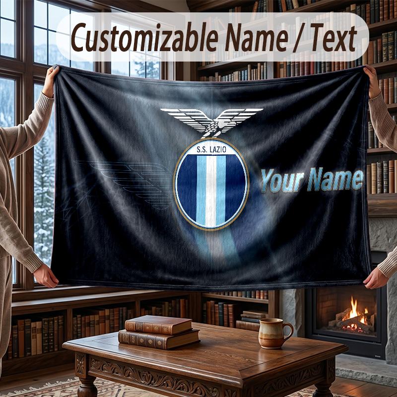 Custom Name Flannel Throw Blanket Lazio FC Pattern Warm Home Decoration