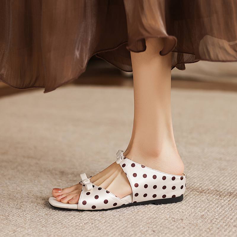 Krazing Pot Microfiber Med Heels Polka Dot European Design Outside Slippers Flip Flop Summer Size 43 Size 42 Women Sandals