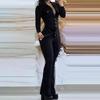 FiveFive Jumpsuit Women Spring Fashion Buttoned Tied Detail Turn-Down Collar Plain Long Sleeves Skinny Daily Long Flared Jumpsuit