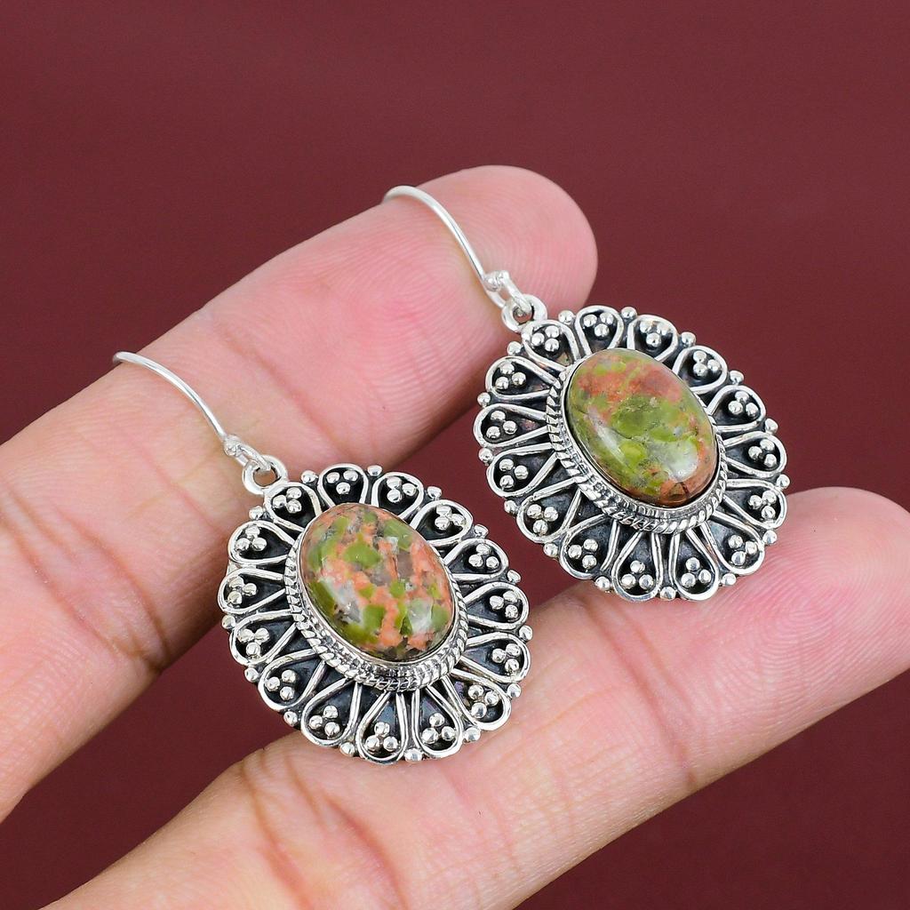 Unakite Earrings Gemstone Earring Vintage Jewelry 925 Sterling Silver Earring Very Pretty Unakite Jewelry Handmade Earring Anniversary Gifts