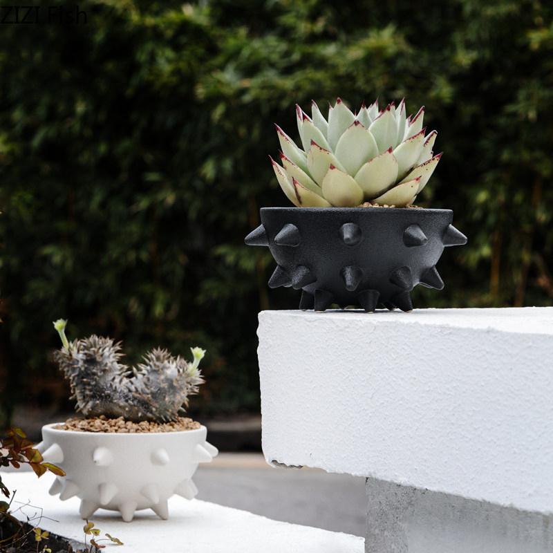 Hemispherical Ceramic Vase with Prickly Flower Pot Table Decoration Flowers Arrangement Floral Vases Room Aesthetic Decor