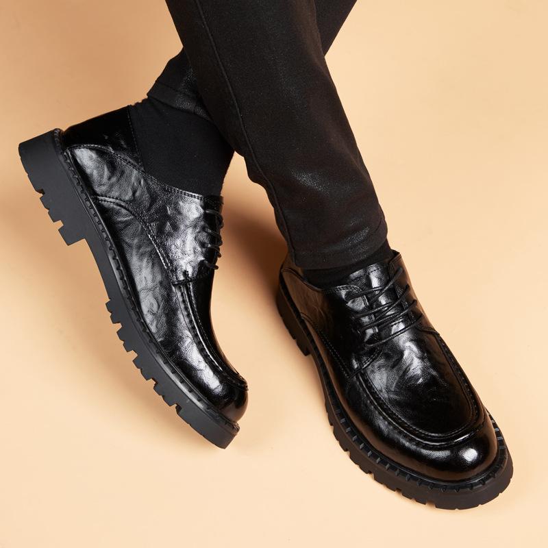 Men's new thick soled genuine leather business casual soft leather round toe British style commuting derby shoes
