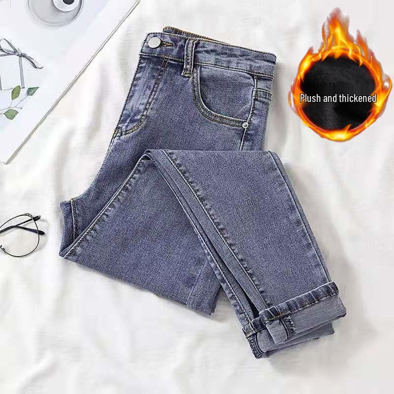 Women's Fleece-Lined High-Waist Skinny Jeans - Slim Fit Winter Pencil Pants