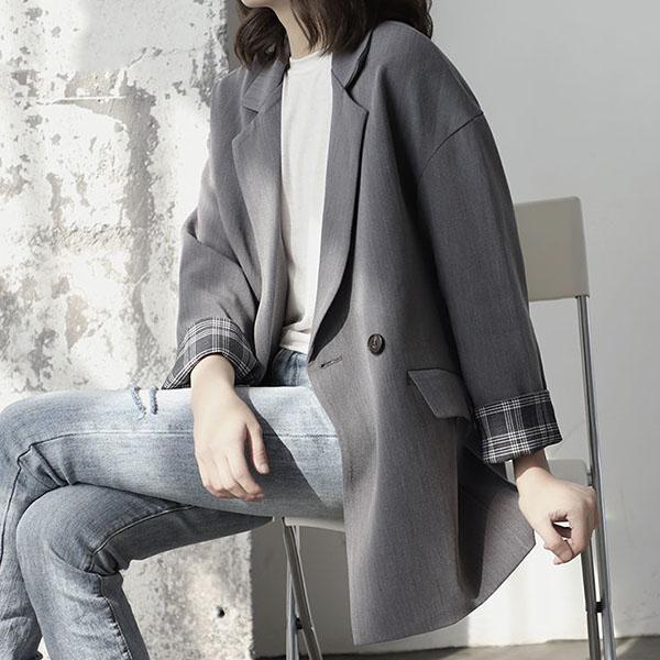 

Весенне-осенние женские однотонные куртки, шикарные офисные костюмы на пуговицах, пальто, женская элегантная верхняя одежда большого размера S серый