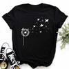 New Summer  Dandelion Butterfly Print Women Tshirt Casual White and Black T-shirt Funny T Shirt Gift for Lady Young Girl Tops