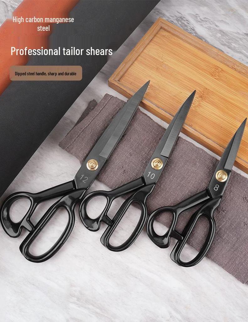 Manganese Steel Tailor’s Fabric Scissors: 8-12 Inch Heavy-Duty Sewing & Crafting Shears for Clothing and Household Use