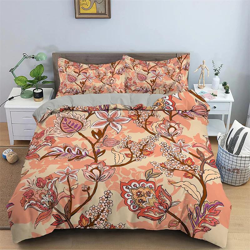 

Exotic Floral Soft Duvet Cover Twin Quen Sized Dimensions Paisley Flower Beding Set Microfiber Leaves Flowers Comfortable Quilt Cover For Young Girls 135*200cm Eu-Single