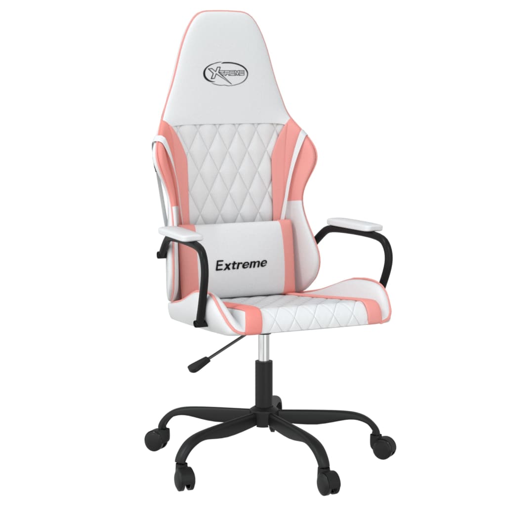 Gaming Chair In White and Pink Synthetic Leather