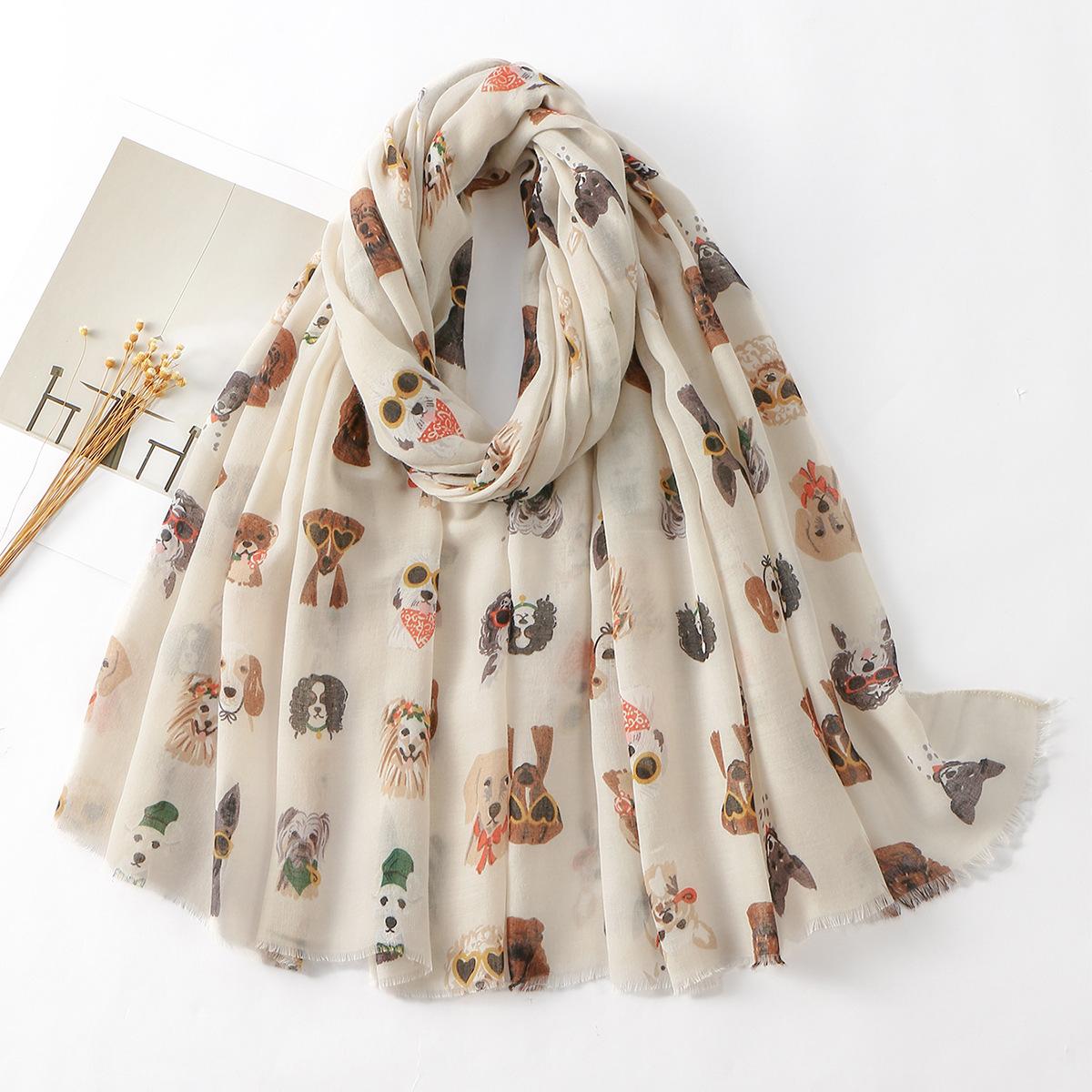 

Hot-selling autumn and winter cotton and linen feel scarf new cute cartoon animal cat and dog warm shawl women 180