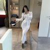  European and American Amazon Women's Clothing New Temperament Commuter Style Lace-up Lapel Long-sleeved Shirt Slim-fitting Long Skirt Set