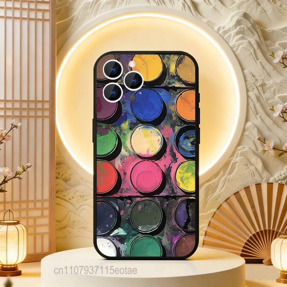 Watercolors Set Paint Palette Phone Case For iPhone  17,16,15,14,13,12,11,Pro,Max,Plus,E,Air,Mini Black Shockproof Funda Cover