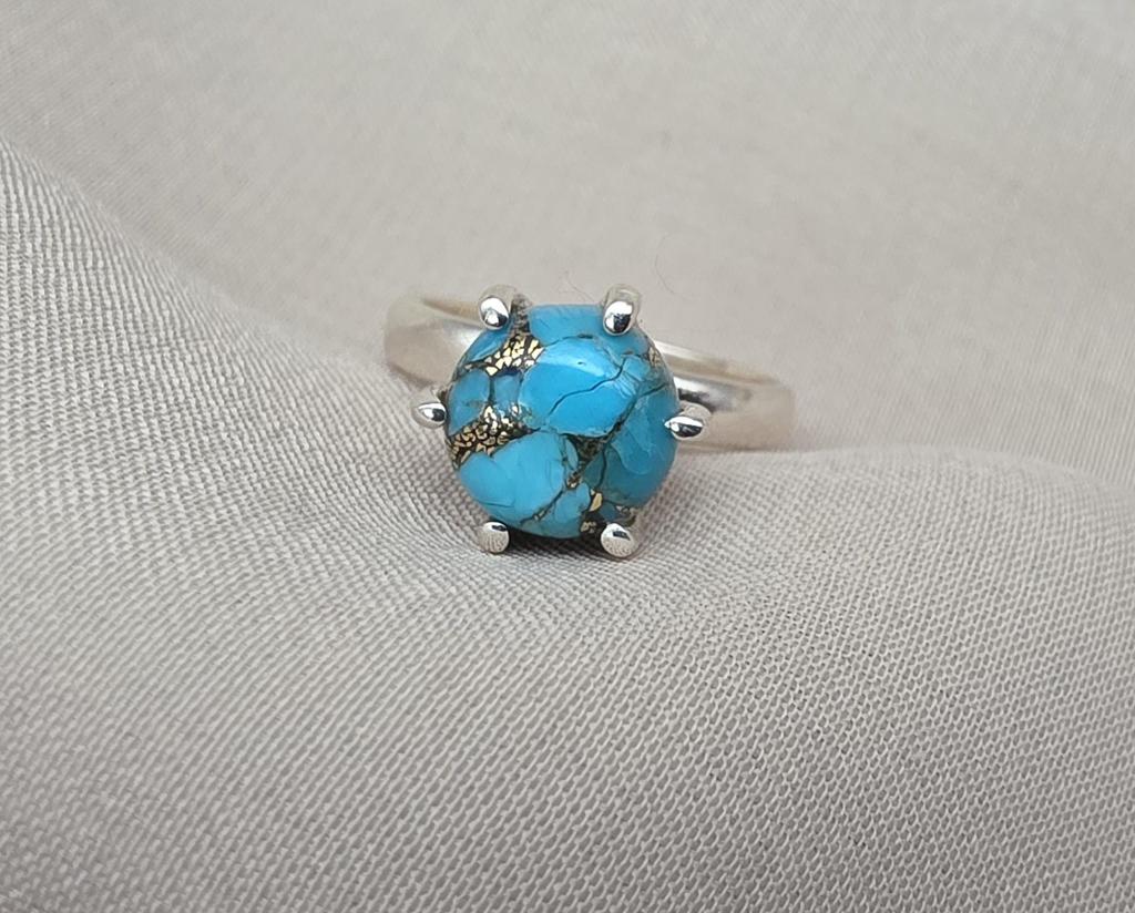 Blue Copper Turquoise Ring: 925 Sterling Silver Ring, Handmade Boho Jewelry