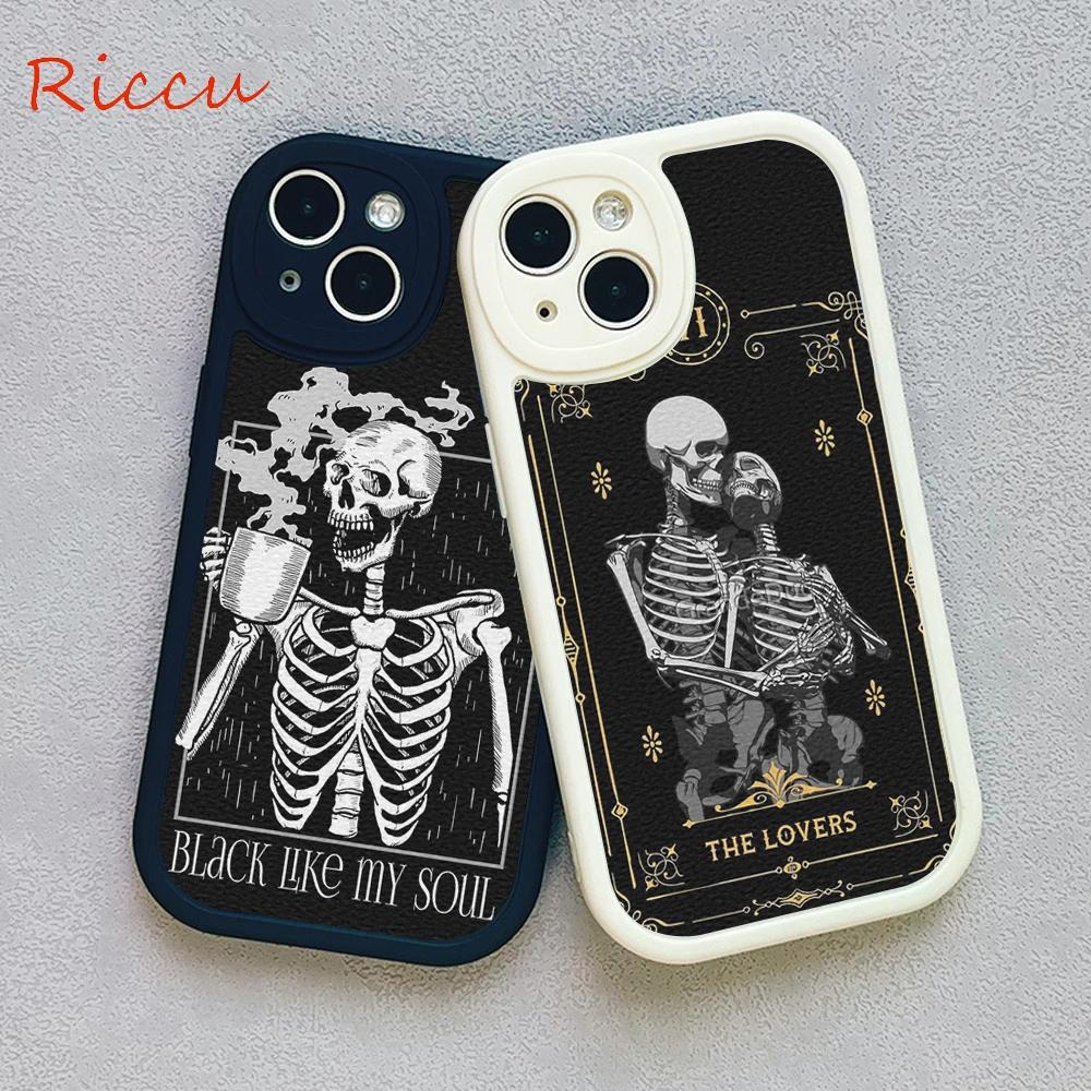 Grim Reaper Skull Skeleton Moblie Phone Case for Iphone 15 promax 12 13 pro 14 Pro  mini plus Lambskin Protective black Covers