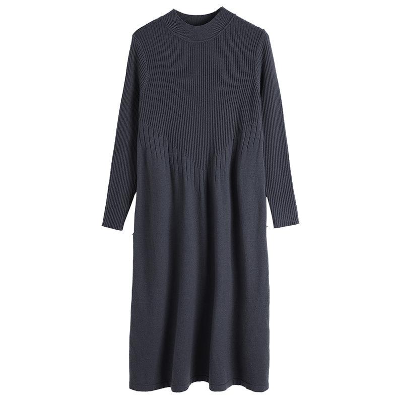 Solid-color Sweater Dress for Women's Autumn and Winter Casual Half Turtleneck Sweater A-line Dress