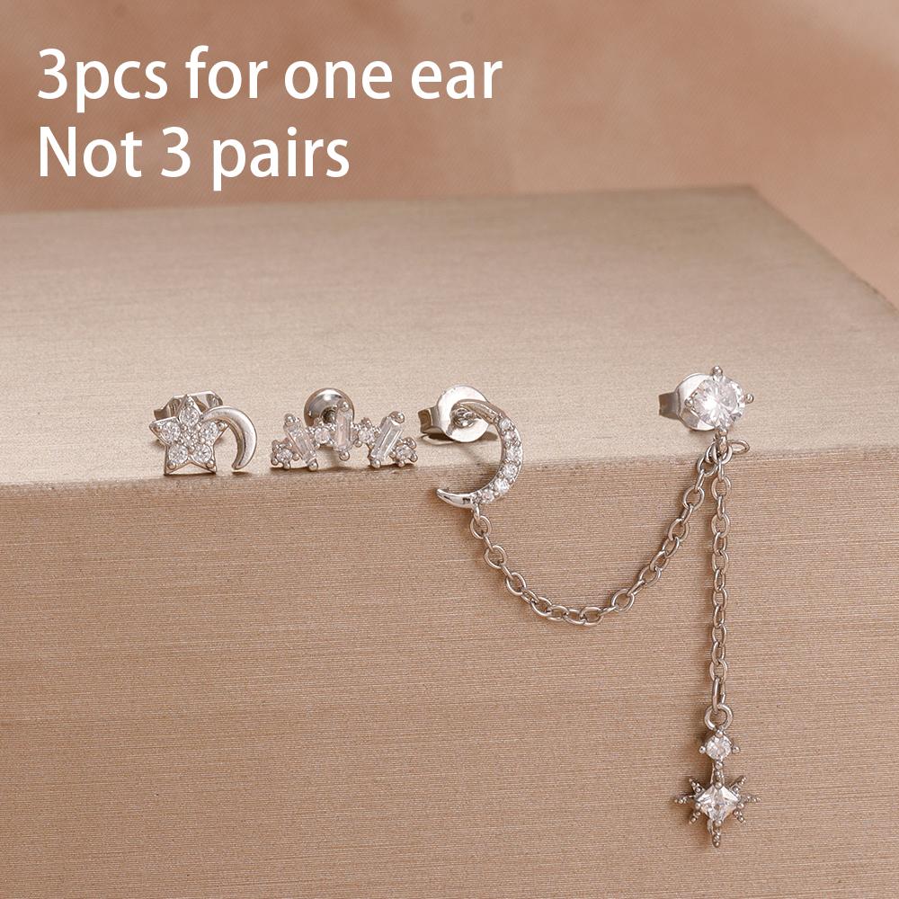 3 Pieces Stainless Steel Hoop Earrings Set For Women Crystal Zircon Huggie Flower Water Drop Trendy Earring Piercing Jewelry