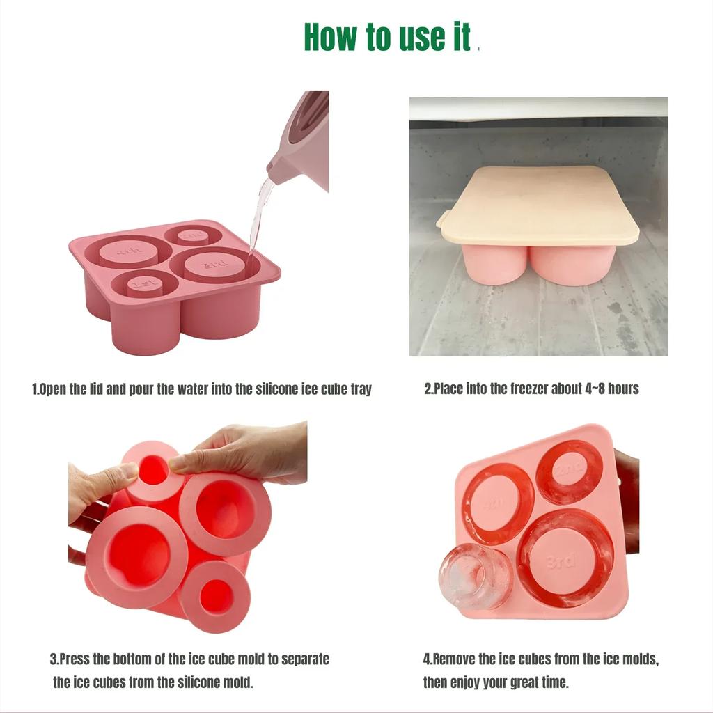 Ice Cube Tray Mold for Tumbler St Cup Silicone Cylinder Ice Cube Maker Mold with Lid For 20oz 30oz 40oz