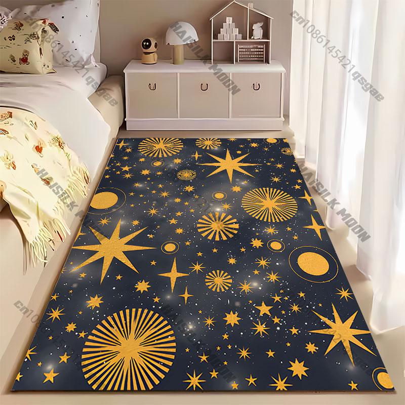 Golden stars in night sky carpet Yoga living room room decor children's crawling mat doormat area rug games mat