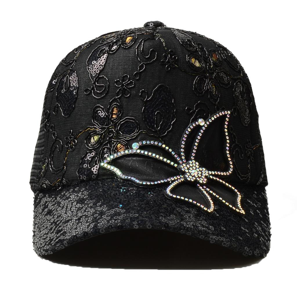 Northwood Summer Women Sequined Rhinestones Butterflies Baseball Caps Girls Sunoutdoor Breathable Sunshade Mesh Hats