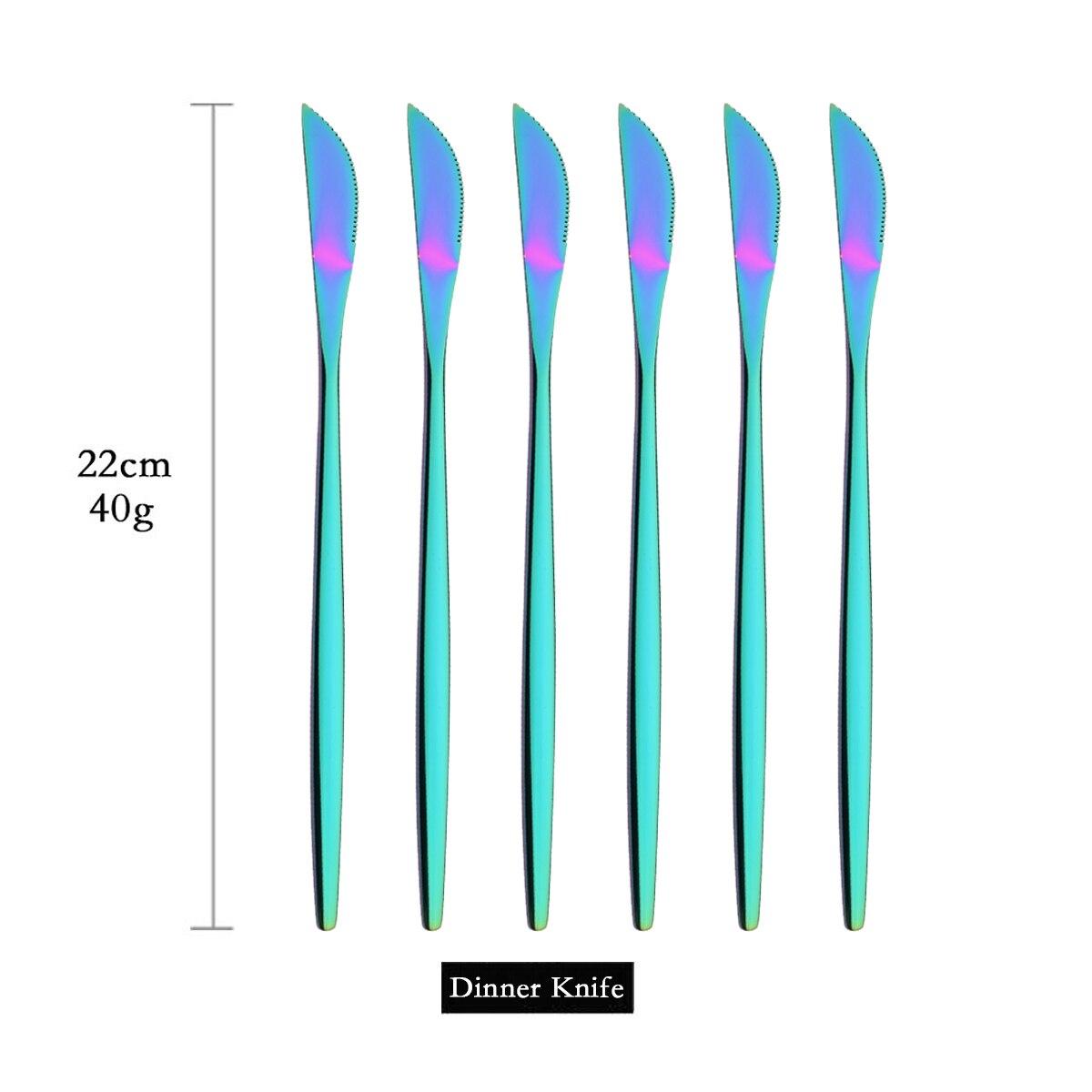 

6 шт., зеркальная посуда из нержавеющей стали, набор столовых приборов, набор обеденных ножей, столовые приборы, столовые приборы, нож для стейка в стиле вестерн, отель, семейные кухонные принадлежности разноцветный