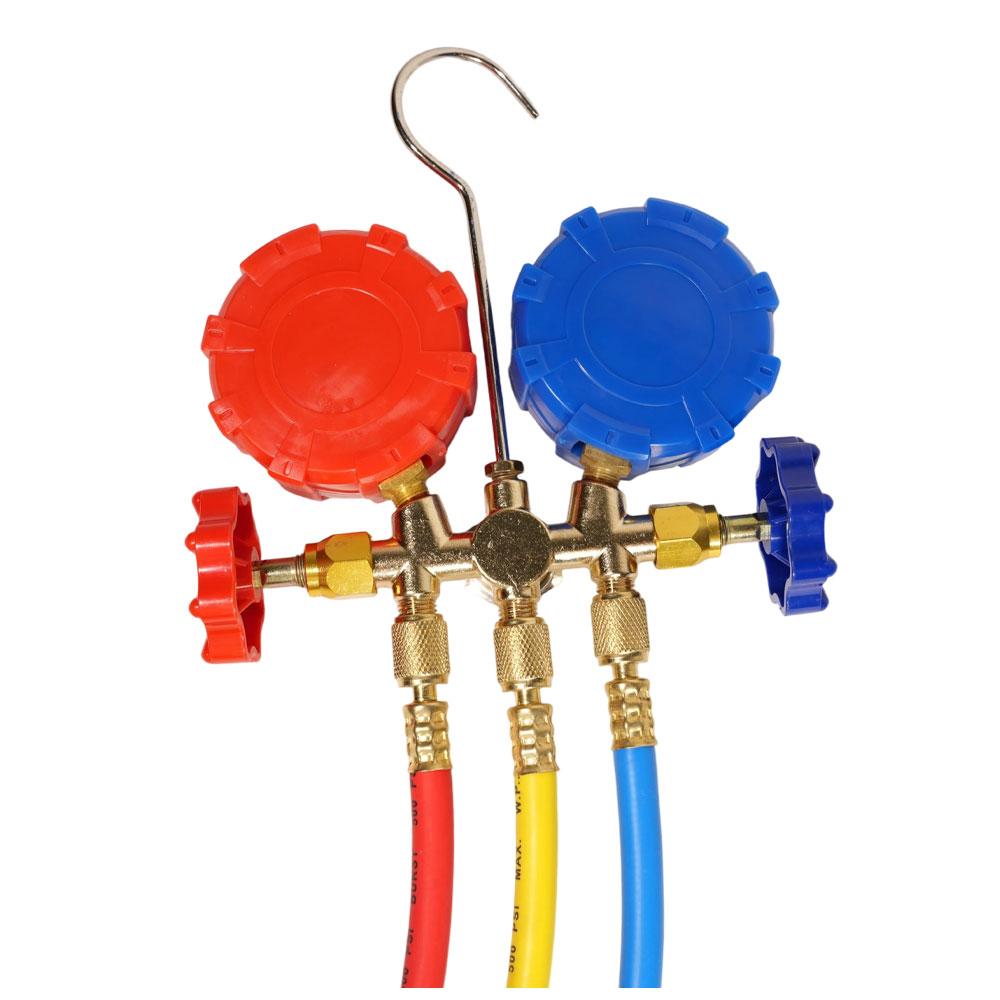 Pro 3 Way AC Diagnostic Manifold Gauge Set with Complete Hose and Hook Kit Advanced Refrigerant Testing Tool for R134A R22 R404A