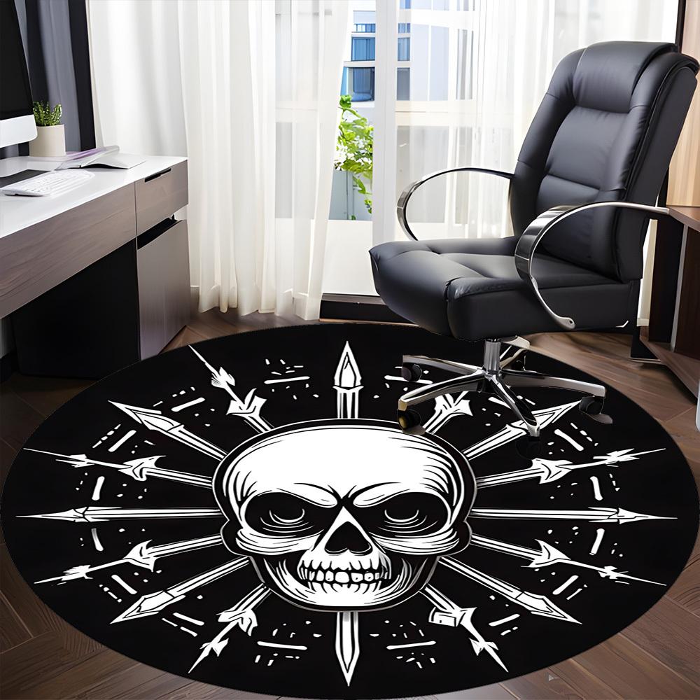 1pc Skull Arrows Office Round Area Rug, Under Office Chairs Bedroom Living Room Home Decor, Room Deco, Available in Various Sizes