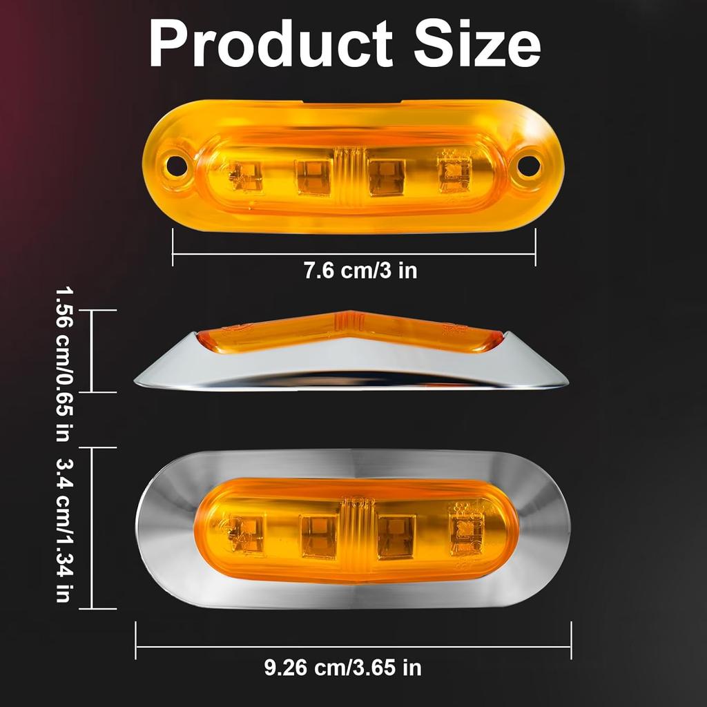 20Pack DC12-24V 3.7 Inch 4 LED Trailer Marker Lights Clearance Light Front Rear Side Indicators Lamp With Chrome Bezel Universal For Truck RV Camper