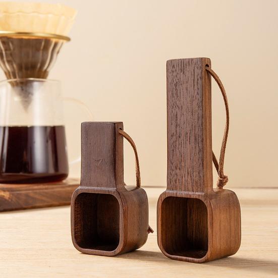 Wooden Coffee Spoons Walnut Wood Hanging Rope Coffee Measuring Scoop Ground Beans Square Tea
