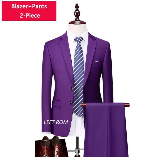 ( Jacket + Vest + Pants ) Boutique Pure Color Mens Business Formal Suit 3Piece Set