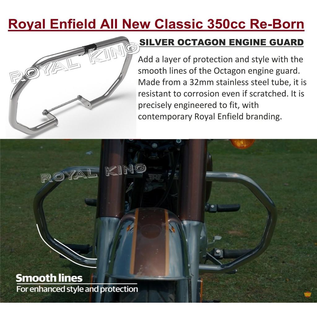 Silver Octagon Engine Guard for "Royal Enfield New Classic & Meteor 350"