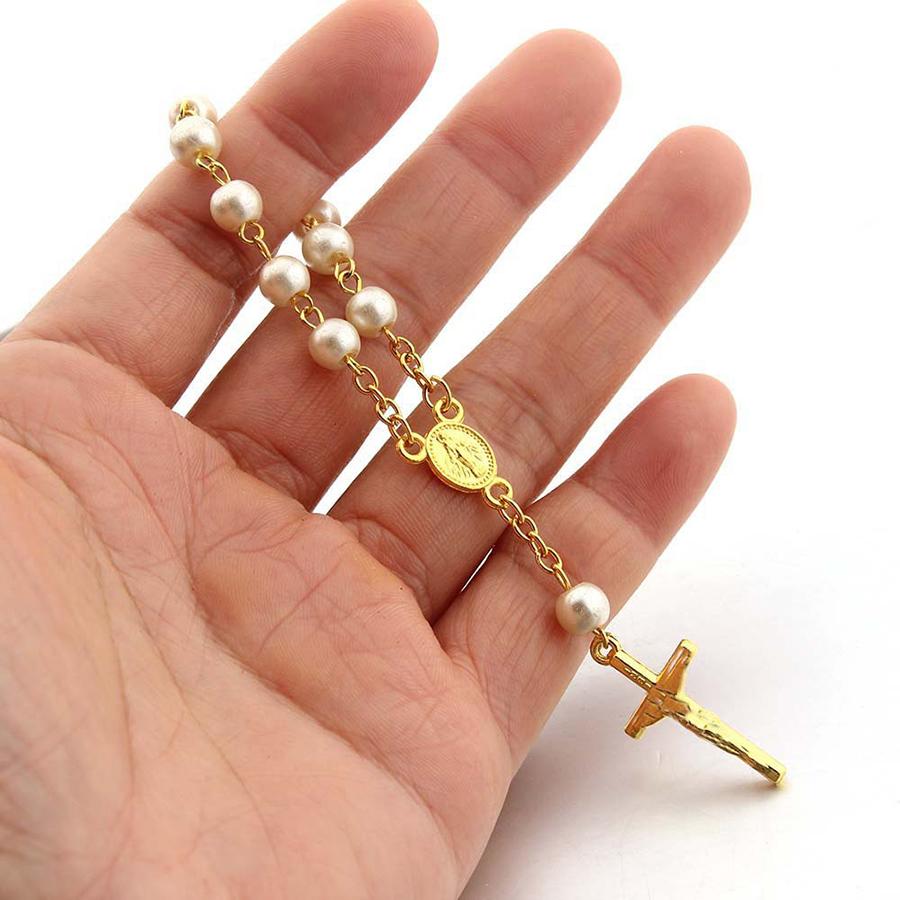 1-6pcs Golden Pearl Cross Bracelet Elegant Christening Favors for Shower Church Weddings Religious Party Souvenirs Baptism Gift