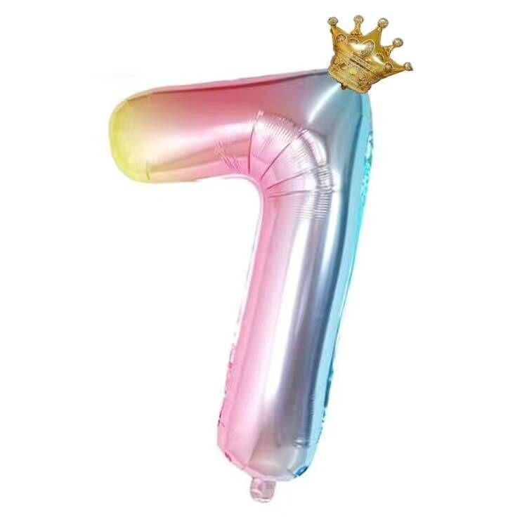 Gradient Color Crown Number Balloon Pillar, 32-40 Inch, First Birthday Party Decoration