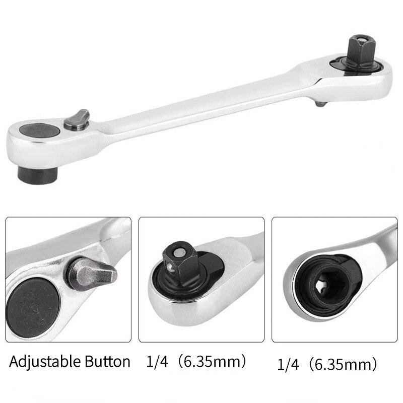 Portable 1/4 Inch Double Ended Quick Socket Ratchet Wrench Screwdriver Bit Spanner Two-way Adjustable Hand Tools XYZ