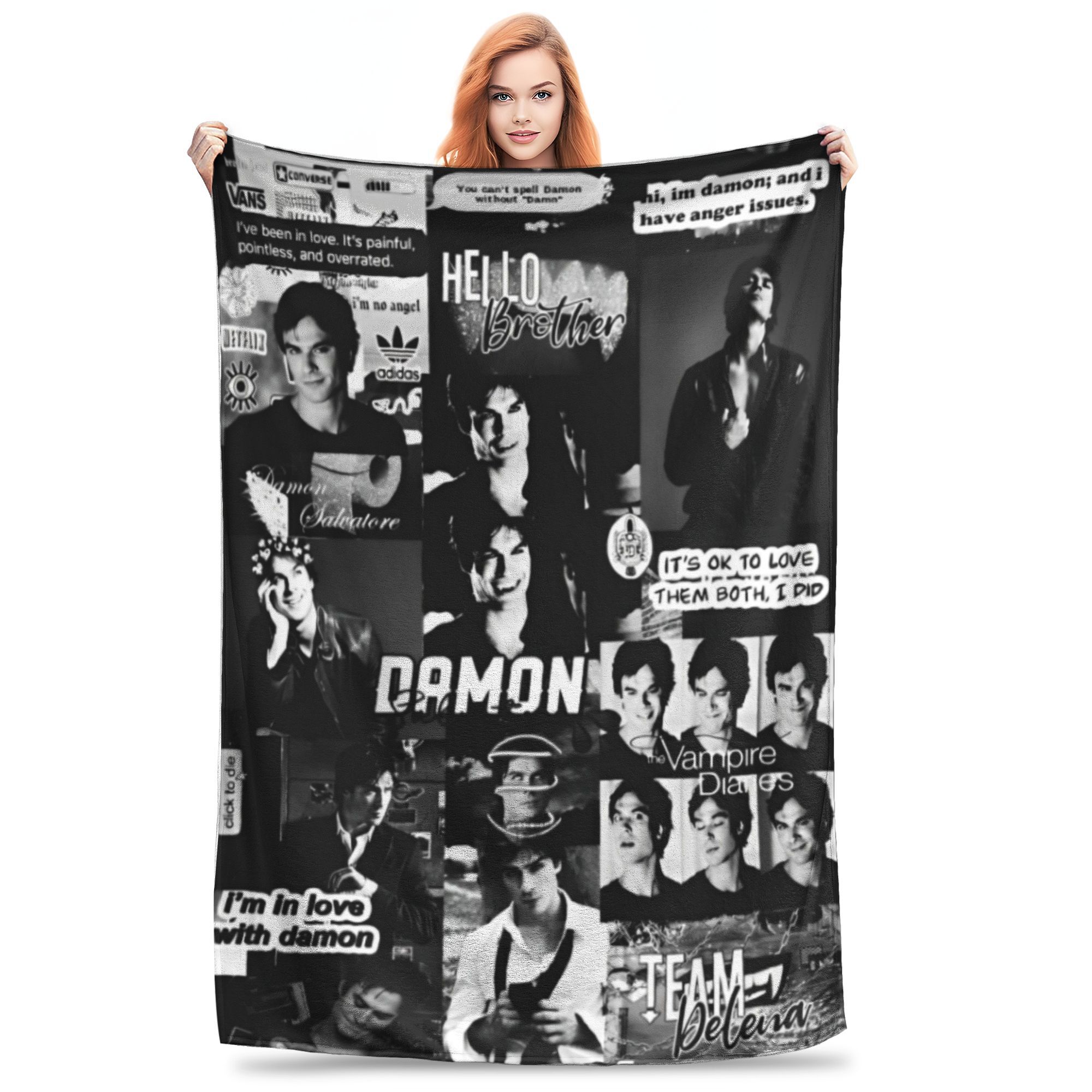 

The Vampire Diaries Damon Salvatore Flannel Blanket TV Series Funny Throw Blankets for Home 200x150cm Bedspread Warm 100x150cm