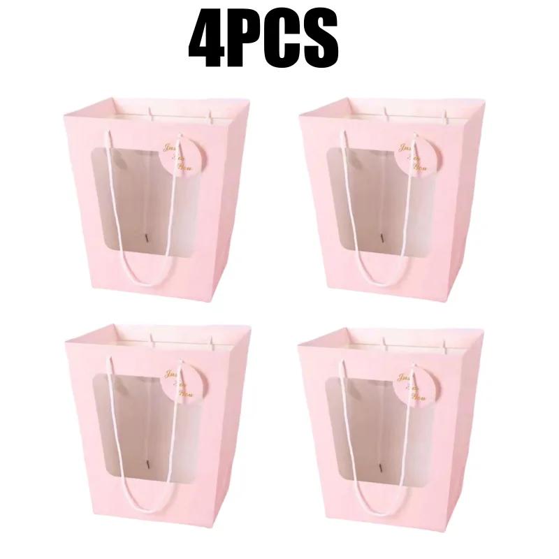 Trapezoidal Windowed Tote Bag Doll Bouquet Packaging Gift Paper Bag Flower Potted Plant Paper Bag Transparent Flower Tote Bag