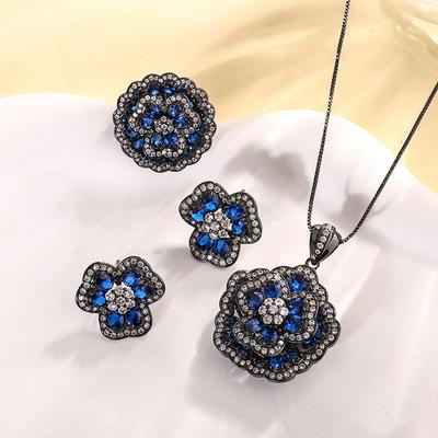 Jewelry Copper Bottom Gold-Plated Simulation Blue Spinel Rose Temperament Light Luxury Black Gold Suit Women