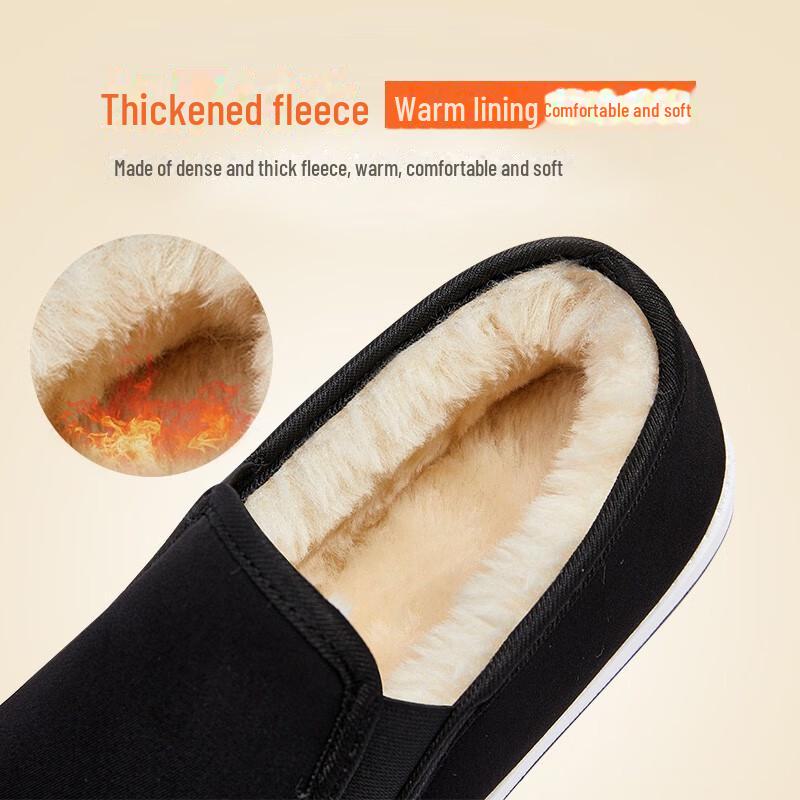 Men's Winter Warrior Cotton Velvet-Lined Slip-On Shoes - Thick, Warm, Casual Old Beijing Style for Elderly