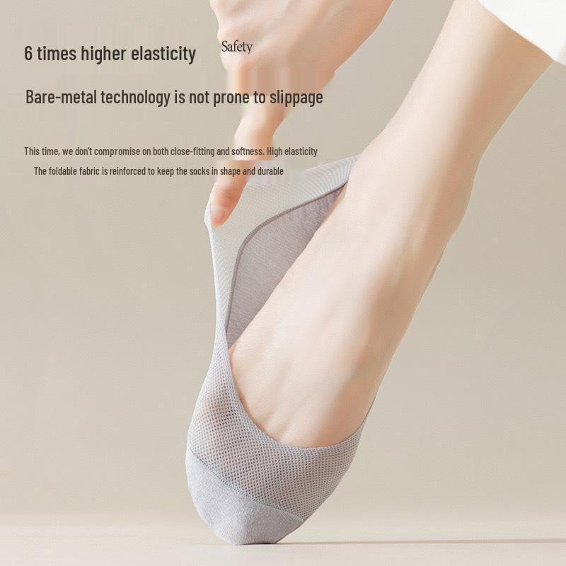 Women's Ice Silk Mesh No-Show Socks - Summer Thin, Non-Slip, Breathable, Cotton Bottom.