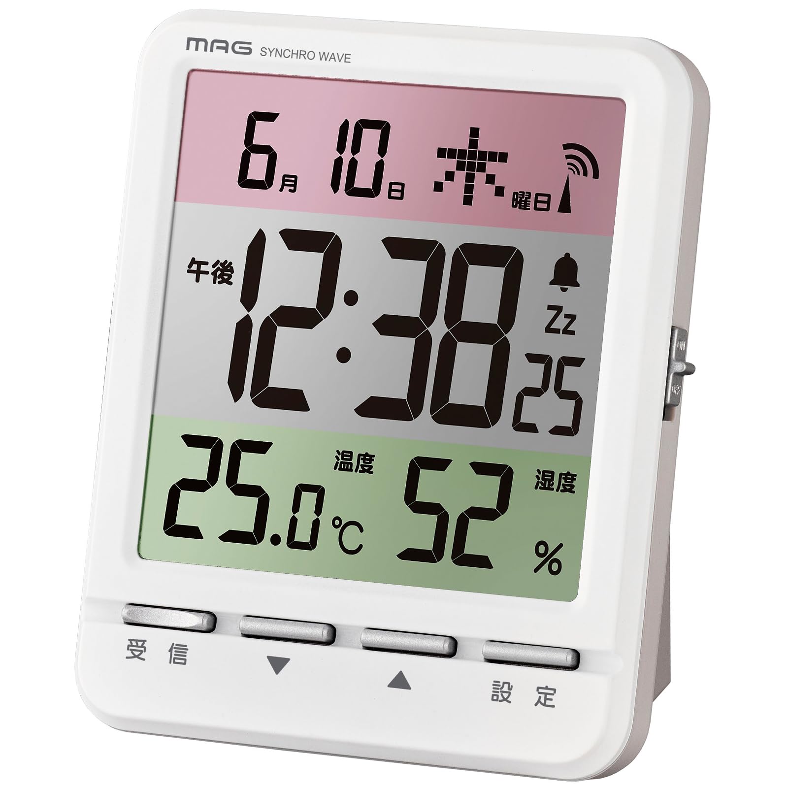 

MAG Alarm Table Electronic White Noah Precision Clock, Clock, Digital, Radio-Controlled Clock, Thermometer, Hygrometer, Thermo-Hygrometer, Calendar, белый