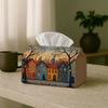 1pc Whimsical European Folk Tissue Box with Colorful Townhouse Evening Scene, The Living Room And Dining Room, Suitable for High-End Tissue Storage In