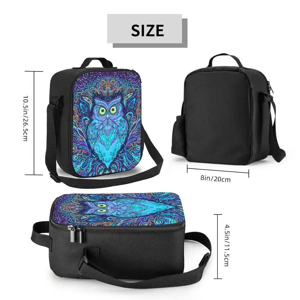 Owl Mandala Thermal Insulated Lunch Bag Women Animal Portable Lunch Tote for Work School Travel Multifunction Bento Food Box