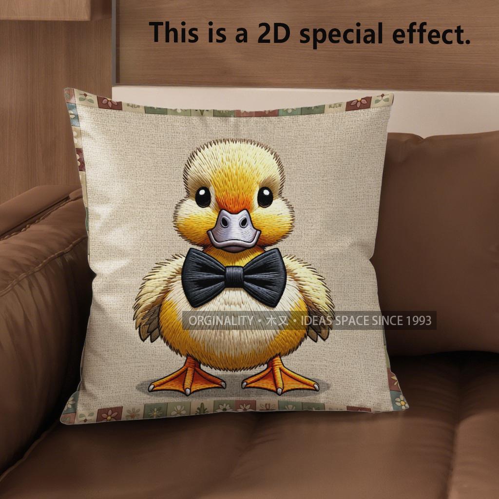 2D Entzückende mit Schleife gebundene Entenmuster Kissenbezüge Muster Kissenbezug Geeignet für Sofa Schlafzimmer Auto Kissenbezug