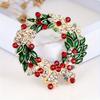 1pc Luxury Large Statement Wreath Brooch Pin -Elegant Red & Green Christmas Design with Golden-Tone Foliage,Clear -Adorned Leaf