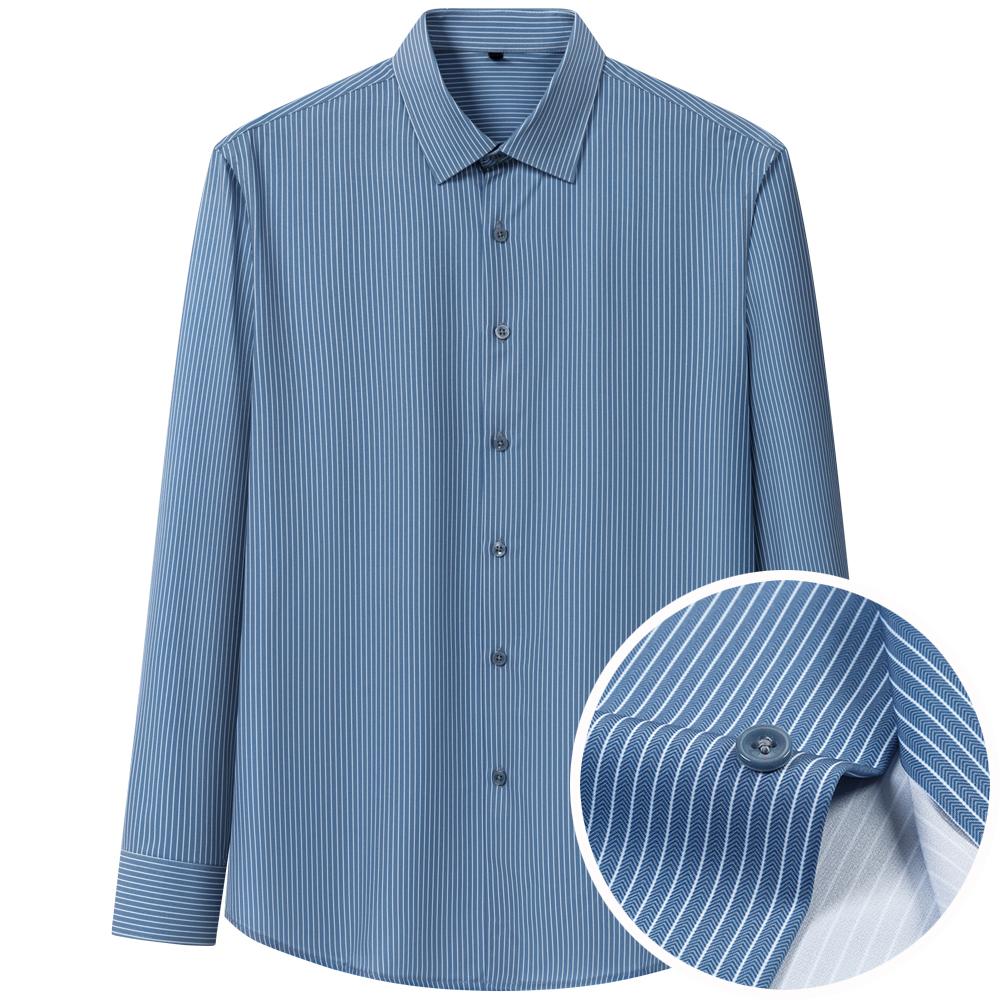 Men's Thin Comfortable Breathable Plaid Striped Dress Shirts, Long Sleeve Spread Collar Business Slight Stretch Button-up Shirt