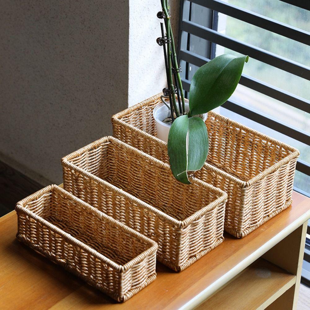 Plastic Storage Basket Woven Pattern Display Basket Desktop Organization Box  Home Shop Hotel