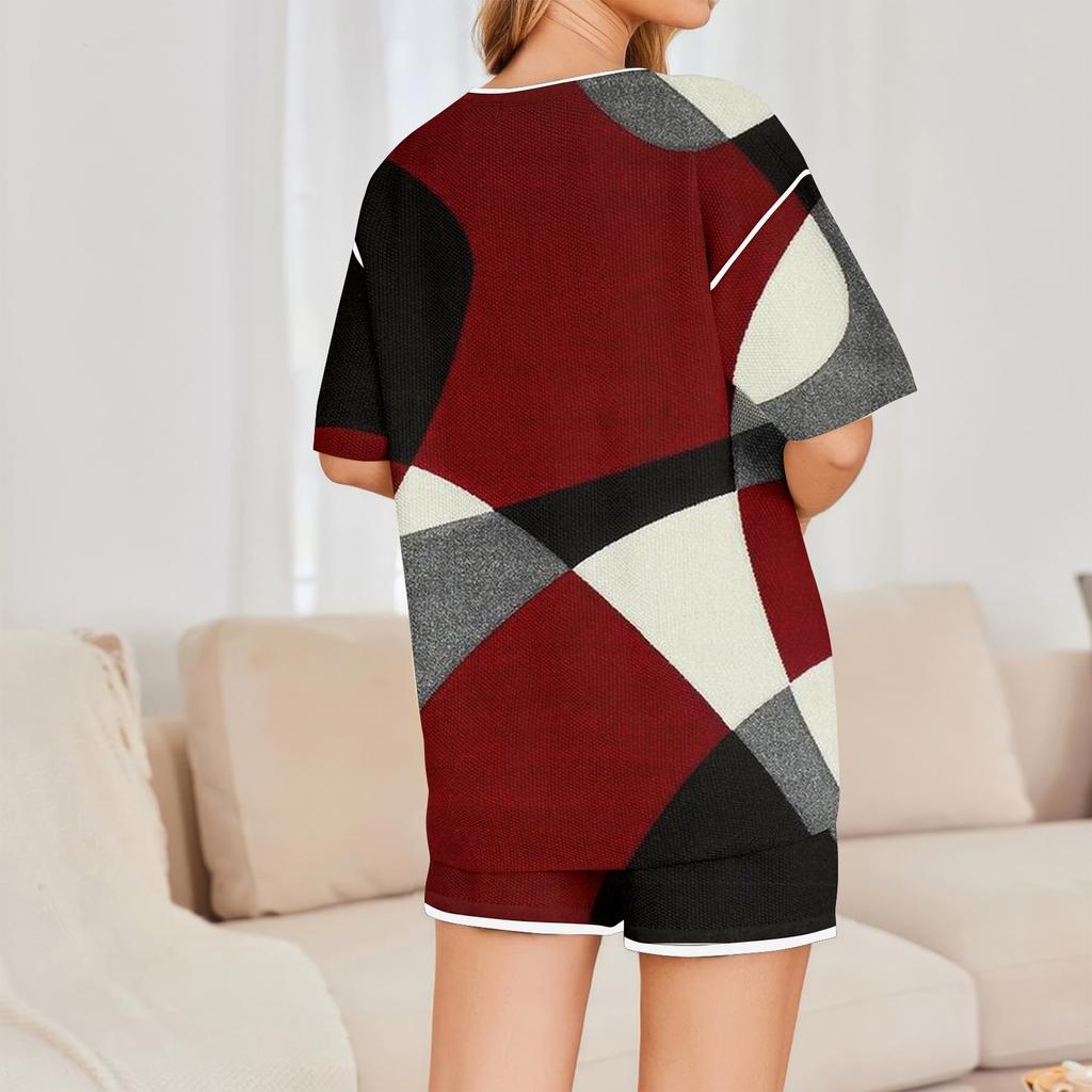 Women's Casual 2 Piece Short Sleeve Tie- Printed Top And Shorts Matching Pajamas Set