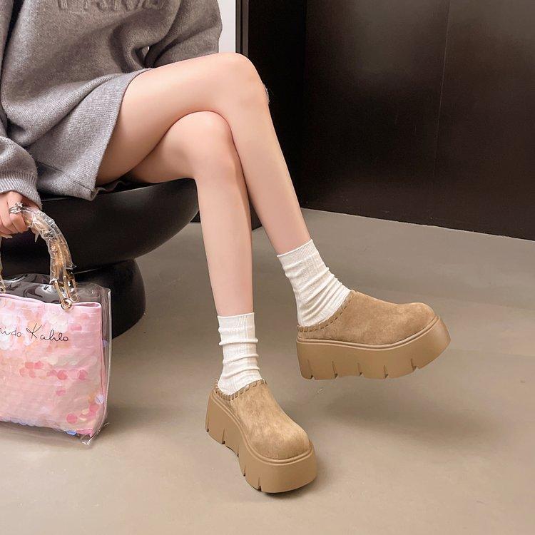 Boken Bag Head Half Slippers Women's Outer Wear 20025 New Autumn and Winter Thick Bottom Height Increase Shorty Le Lazy Muller Slippers